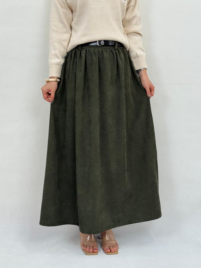 دامن - دامن مخمل با کمربند چرم دامن مخمل با کمربند چرم-4