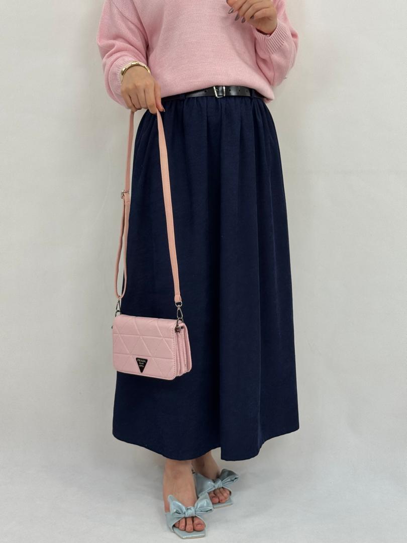 دامن - دامن مخمل با کمربند چرم دامن مخمل با کمربند چرم-5