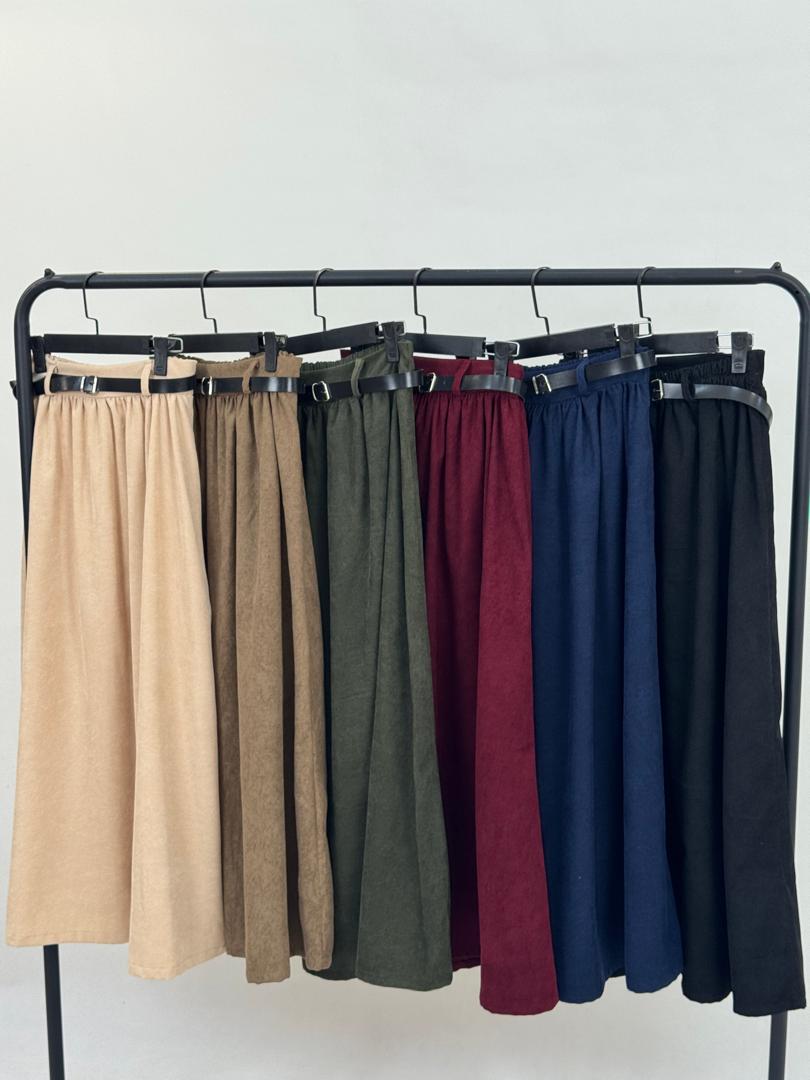 دامن - دامن مخمل با کمربند چرم دامن مخمل با کمربند چرم-7