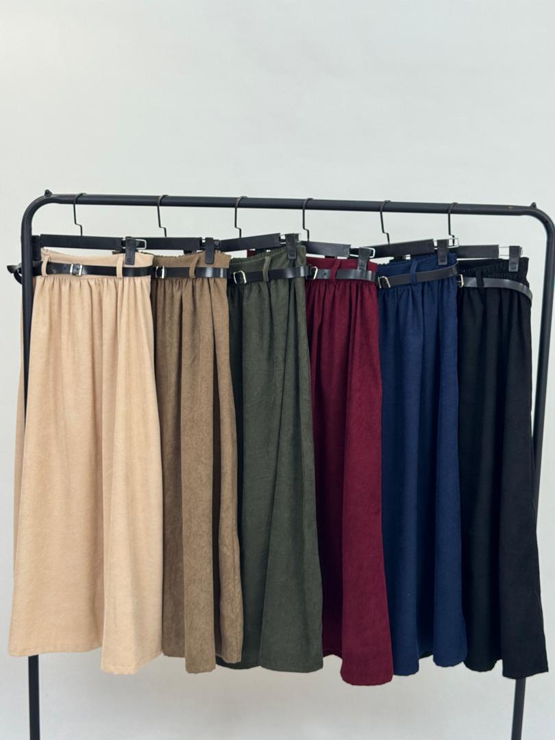 دامن مخمل با کمربند چرم