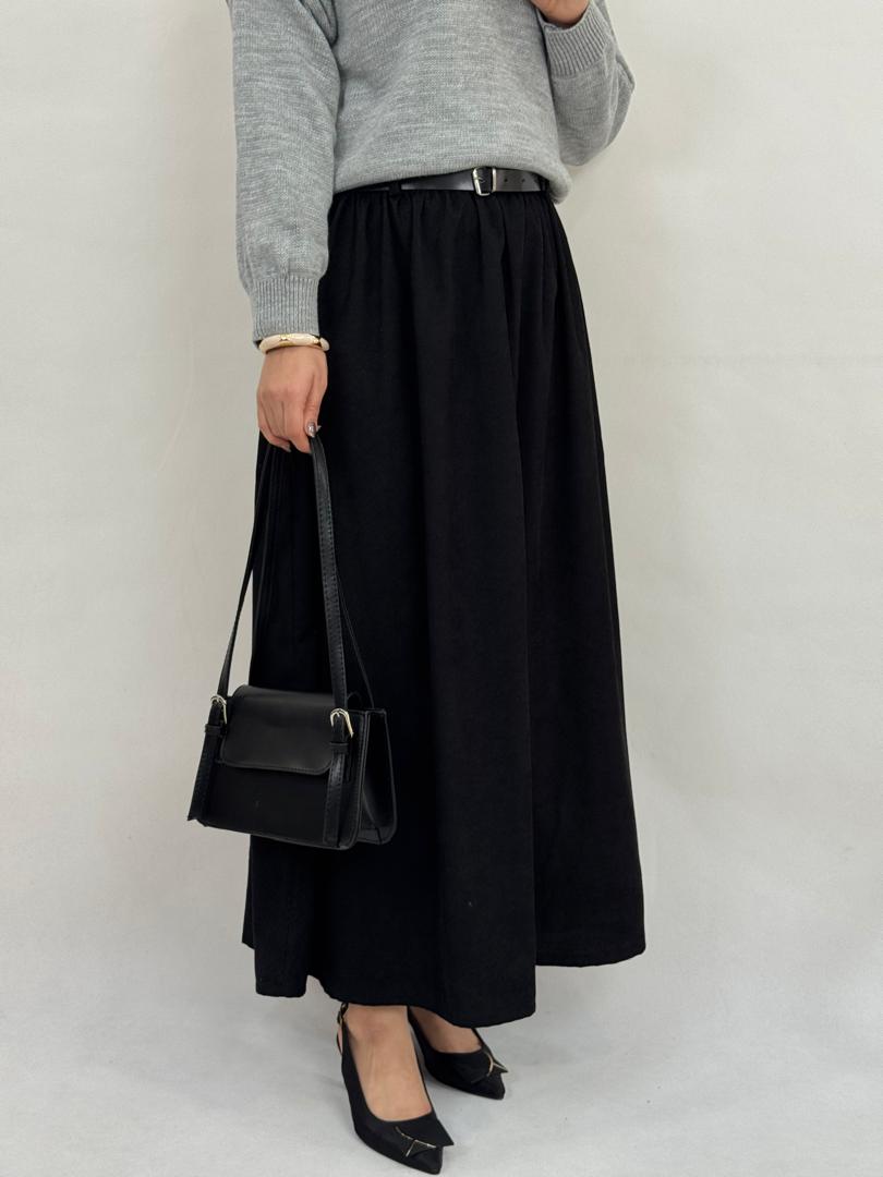 دامن - دامن مخمل با کمربند چرم دامن مخمل با کمربند چرم-8