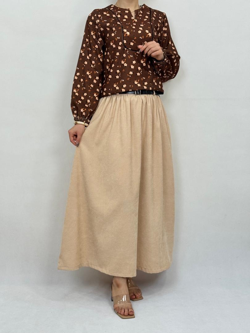 دامن - دامن مخمل با کمربند چرم دامن مخمل با کمربند چرم-3