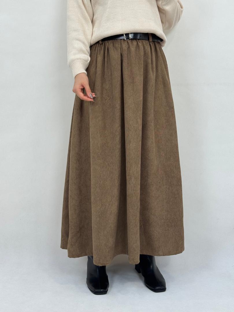 دامن - دامن مخمل با کمربند چرم دامن مخمل با کمربند چرم-6