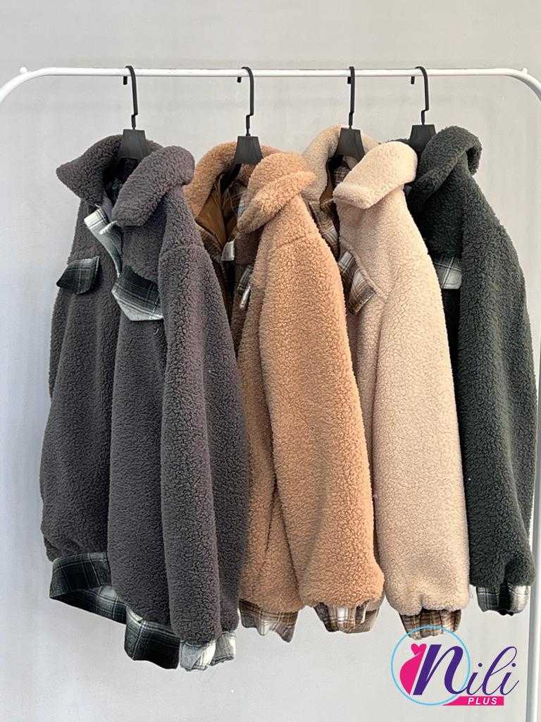 کاپشن تدی ترکیب با چهارخونه 